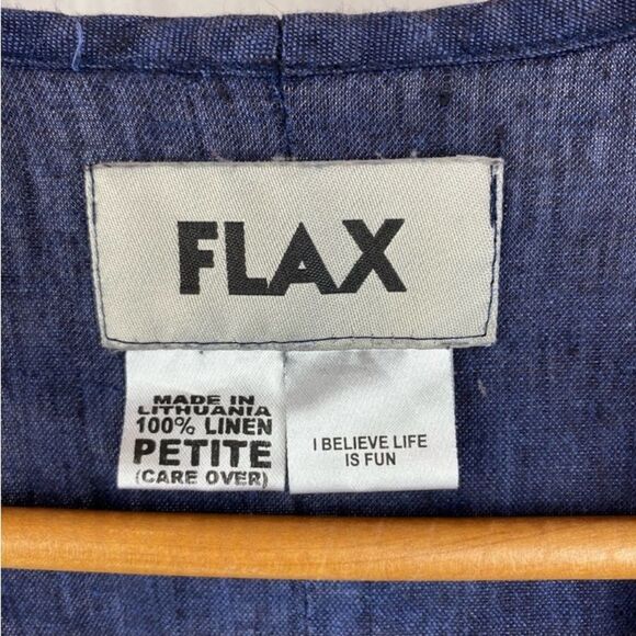 Flax Blue 100% Linen Long Sleeve Two Tone Tunic Top P - Picture 6 of 7